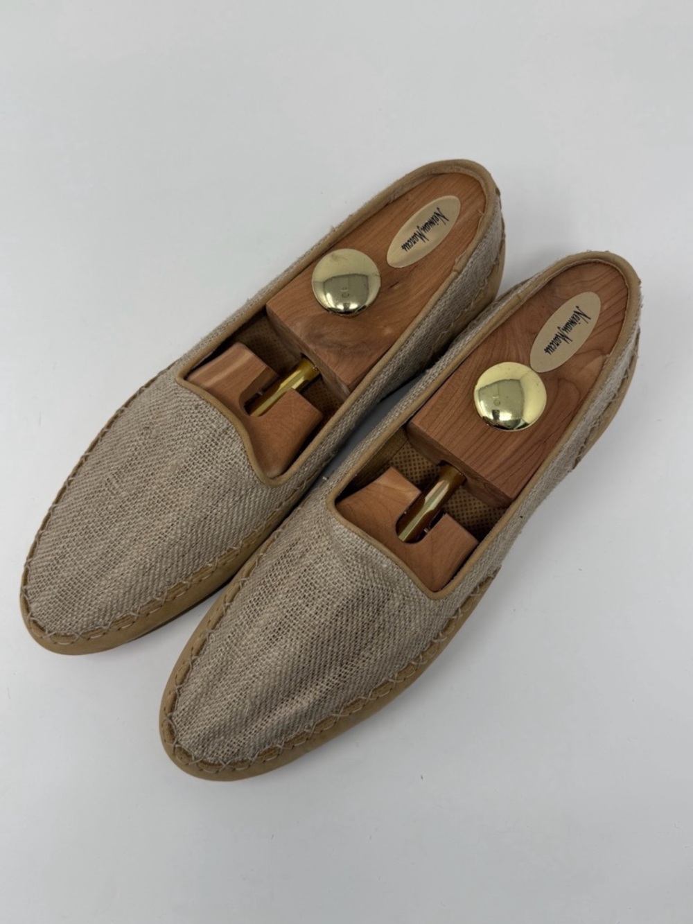 Bally Linen Espadrille Loafers Beige Leather Trim Mens US 10 EY 43 - Picture 2 of 6